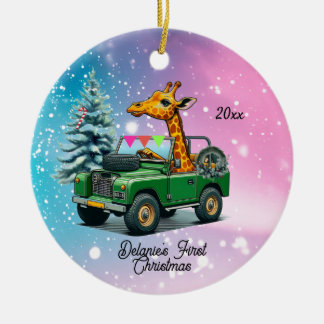 Ornamento De Cerâmica Girafa Engraçada Bebê Natal de Primeiro Ano