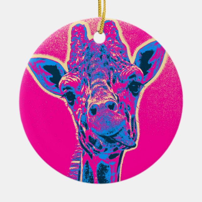 Ornamento De Cerâmica Girafa Engraçada Esticando sua língua (Frente)
