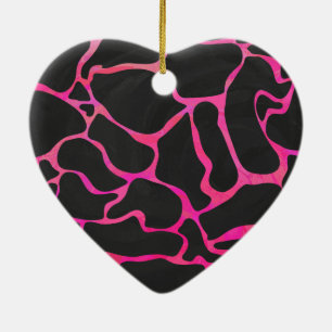 Ornamento De Cerâmica Girafa Estampa Rosa Quente e Preto