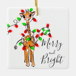 Ornamento De Cerâmica Girafa festiva de férias, luzes verdes avermelhada
