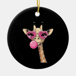 Ornamento De Cerâmica Girafa Fofa Soprando Chiclete Rosa Óculos de Sol