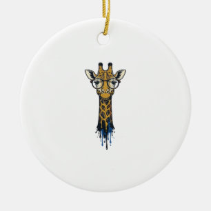 Ornamento De Cerâmica Girafa Gravada Vintage Com Design De Óculos_1