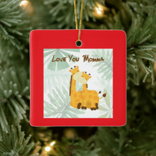 Ornamento De Cerâmica Girafa Mamãe e Filhote Amo Você Mamãe