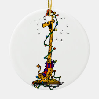 Ornamento De Cerâmica Girafa nas luzes no trenó