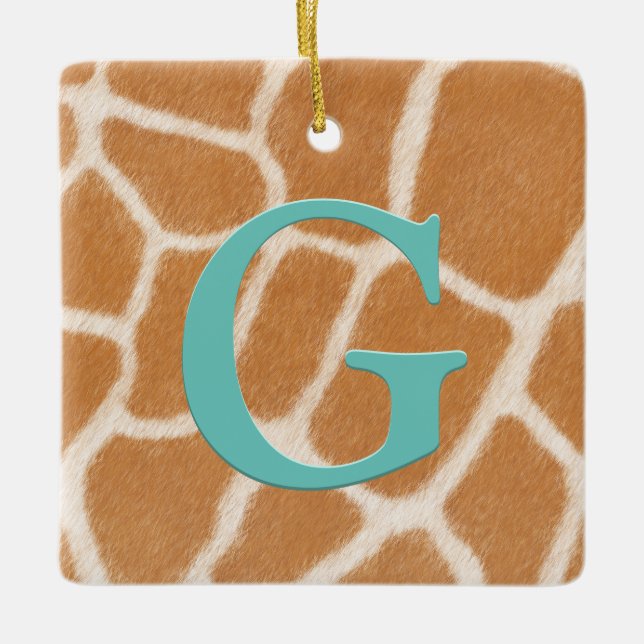 Ornamento De Cerâmica Girafa Peles Personalizadas Monogramas e Crianças  (Frente)