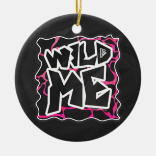 Ornamento De Cerâmica Girafa, rosa quente e Impressão preto