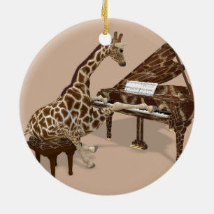 Ornamento De Cerâmica Girafa Talentosa Plays Grand Piano
