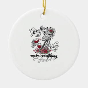 Ornamento De Cerâmica Girafas E Vinho Camisa Com Desenho De Gravura Vint