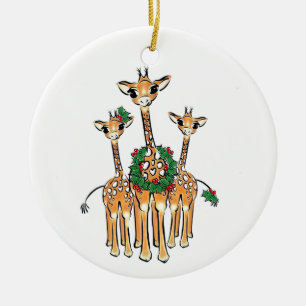 Ornamento De Cerâmica Girafas Feriadas