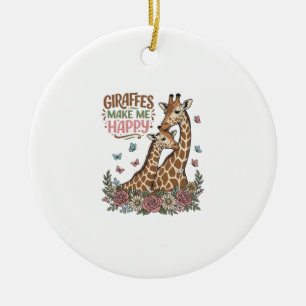 Ornamento De Cerâmica Girafas Me Fazem Feliz Camisa Vintage Floral Desig