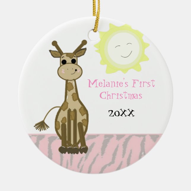 Ornamento De Cerâmica Giraffe Baby Primeiro Natal (Frente)