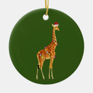 Ornamento De Cerâmica GIRAFFE com luzes de chapéu Natal