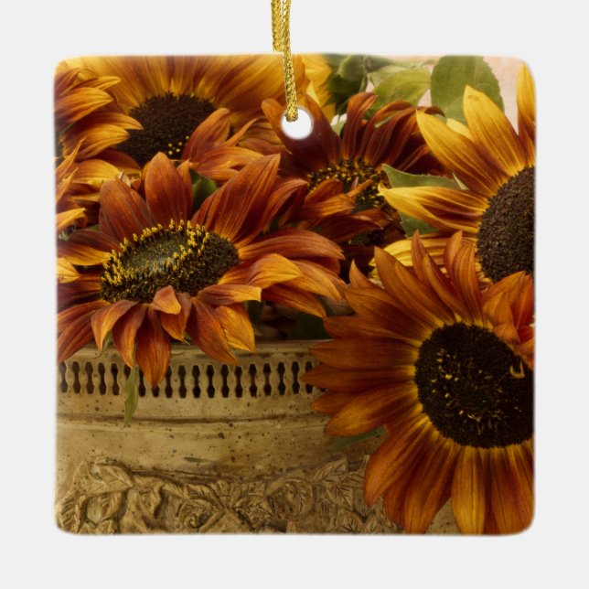 Ornamento De Cerâmica Girassóis De Laranja No Soquete De Tin (Frente)