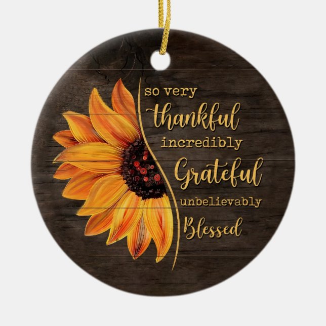 Ornamento De Cerâmica Girassol Muito Obrigado Incrivelmente Grata (Frente)