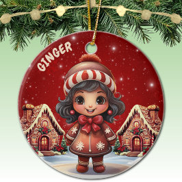 Ornamento De Cerâmica Girl Gingerbread Village House Christmas Decor