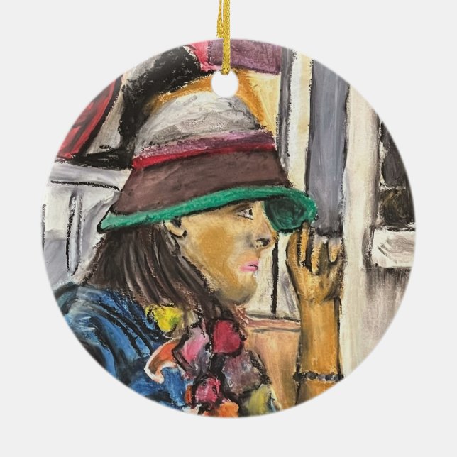 Ornamento De Cerâmica Girl in Vivid Hat (Traseira)