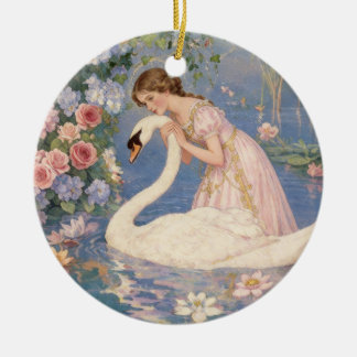 Ornamento De Cerâmica Girl & Swan Lake Ornament