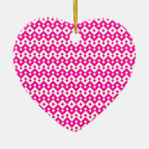 Ornamento De Cerâmica Girlie Candy Pink e White Heart Ornament