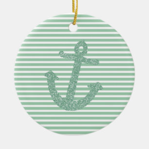 Ornamento De Cerâmica Girly Mint Glitter Anchor