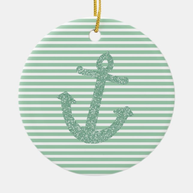 Ornamento De Cerâmica Girly Mint Glitter Anchor (Frente)