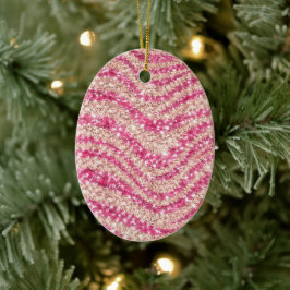 Ornamento De Cerâmica Girly Pink Blush Glitter Zebra Pattern            