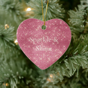Ornamento De Cerâmica Girly Pink Glitzy Sparkle