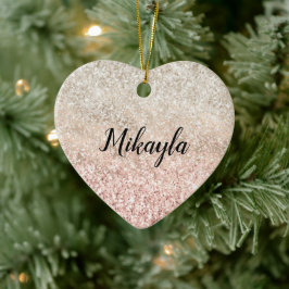 Ornamento De Cerâmica Girly Pink White Dourada Glitz Nome da Largura