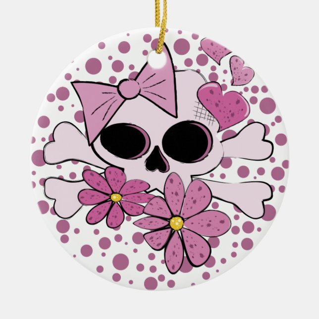 Ornamento De Cerâmica Girly Punk Skull (Frente)