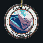 Ornamento De Cerâmica Glacier National Park Canada Vintage Crachá<br><div class="desc">Glacier National Park vetor art design. O Parque inclui uma porção das montanhas de Selkirk que fazem parte do conjunto maior de montanhas,  as montanhas Columbia.</div>
