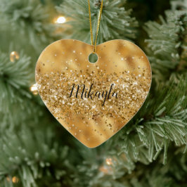 Ornamento De Cerâmica Glam Girly Dourado Glitzy Glitzy Sparkle Confetti