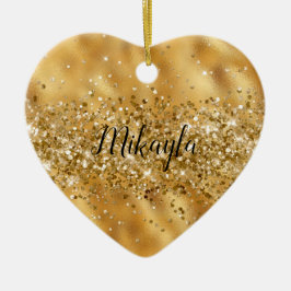 Ornamento De Cerâmica Glam Girly Dourado Glitzy Glitzy Sparkle Confetti