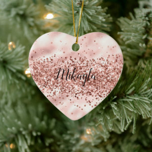 Ornamento De Cerâmica Glam Girly Pink Glitzy Sparkle Confetti