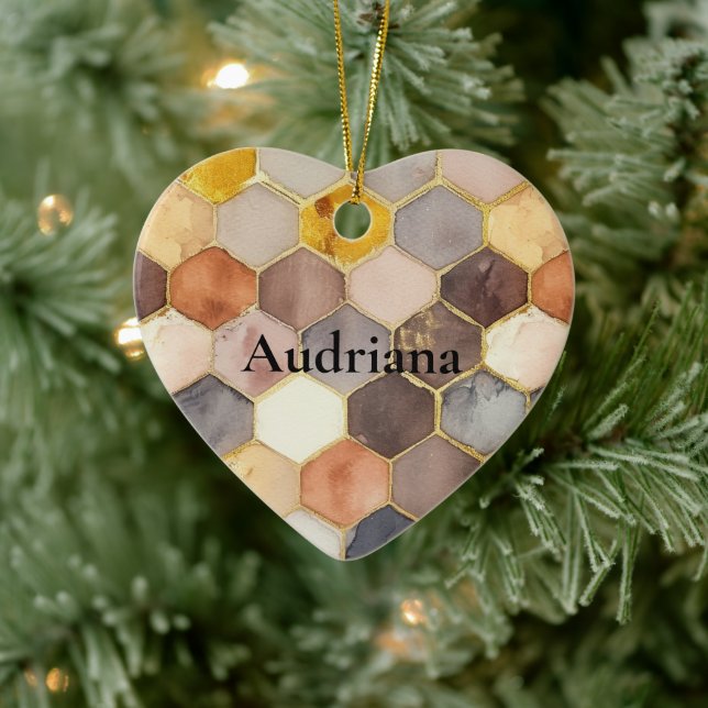 Ornamento De Cerâmica Glam Honey Comb Blush Champagne Abstrato (Árvore)