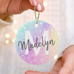 Ornamento De Cerâmica Glam Iridescente, Colorida Personalizada com Lâmpa<br><div class="desc">Personalize facilmente este elegante padrão colorido de brilho com seu nome personalizado e/ou monograma.</div>