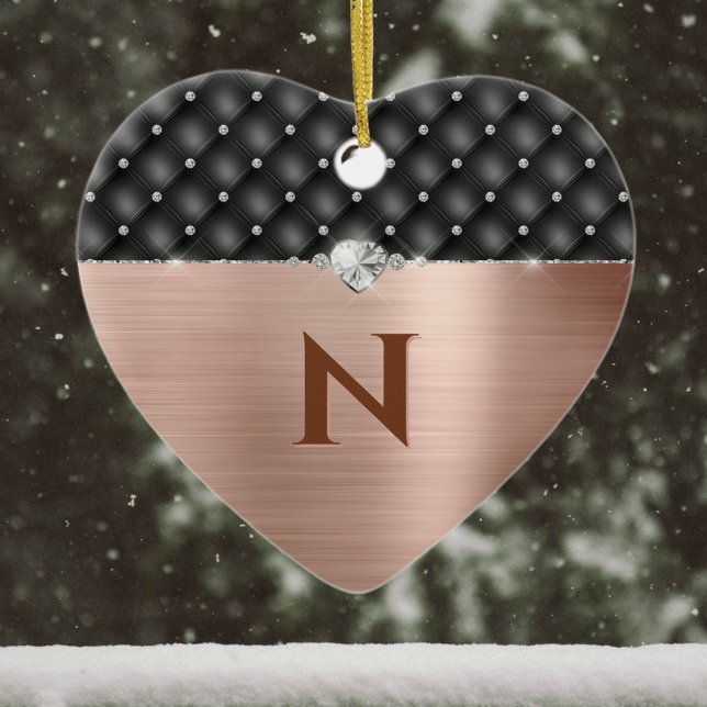 Ornamento De Cerâmica Glama de cobre e monograma de couro de diamante (Criador carregado)