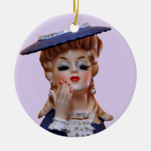 Ornamento De Cerâmica Glamorous Lady Head Vase Fancy Blue Hat