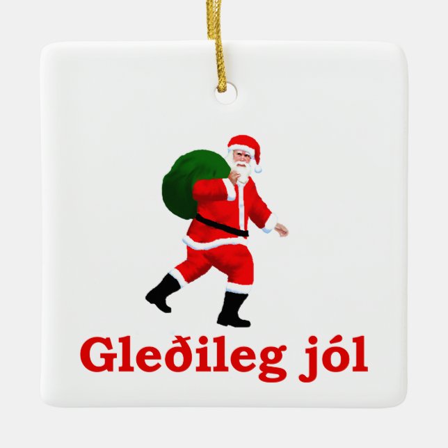 Ornamento De Cerâmica Gleðileg jól - Papai Noel (Frente)