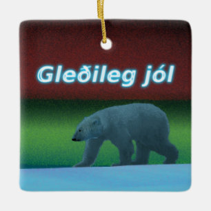 Ornamento De Cerâmica Gleðileg Jól - Urso Polar Das Luzes Polares