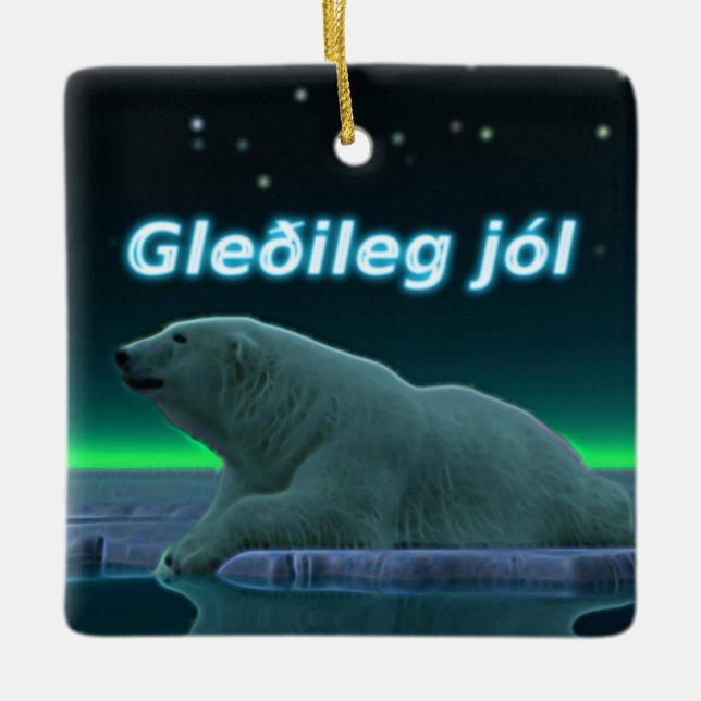 Ornamento De Cerâmica Gleðileg Jól - Urso Polar De Borda Do Gelo (Frente)