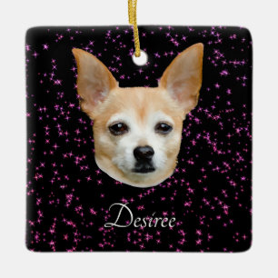 Ornamento De Cerâmica Gliteira Elegante Roxo do Cão Chihuahua