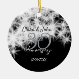 Ornamento De Cerâmica Glitor de aniversário de casamento da 30 cinza de