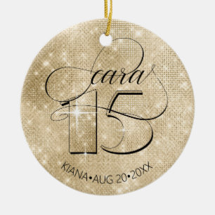 Ornamento De Cerâmica Glitter and Shine Quinceanera Dourado ID701