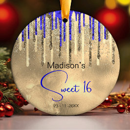 Ornamento De Cerâmica Glitter azul-real e glitter gípico gota doce 16