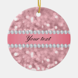 Ornamento De Cerâmica Glitter Bokeh e Diamantes Rosa Personalizados