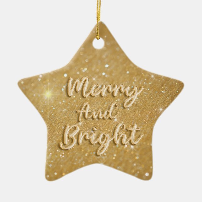 Ornamento De Cerâmica Glitter de ouro de Natal elegante (Frente)