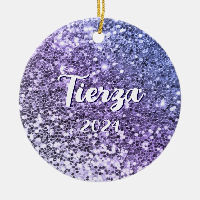 Ornamento De Cerâmica Glitter de Peito Roxo (Frente)