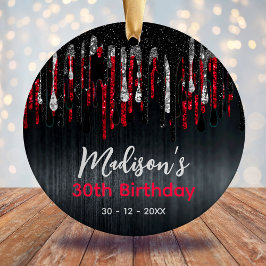 Ornamento De Cerâmica Glitter preto vermelho chic pinga em qualquer idad