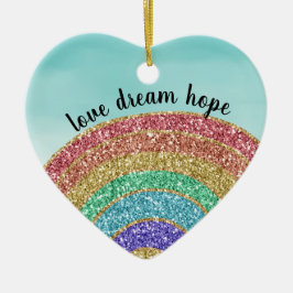 Ornamento De Cerâmica Glitter Rainbow Love Dream Hope Personalizado