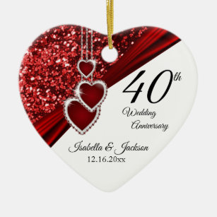 Ornamento De Cerâmica Glitter Red Ruby 40º Aniversário 💕 Keepsaokê