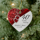 Ornamento De Cerâmica Glitter Red Ruby 40th Anniversary 💕<br><div class="desc">🥇AN ORIGINAL COPYRIGHT DESIGN by Donna Siegrist ONLY AVAILABLE ON ZAZZLE! 40th Anniversary Ornament-Print on both sides. 40th, 52nd or 80th Ruby Wedding Anniversary Keepsake Design Ornament. This beautiful ornament will be a hit with that special couple or person(s). It would also work well for any other event or occasion...</div>